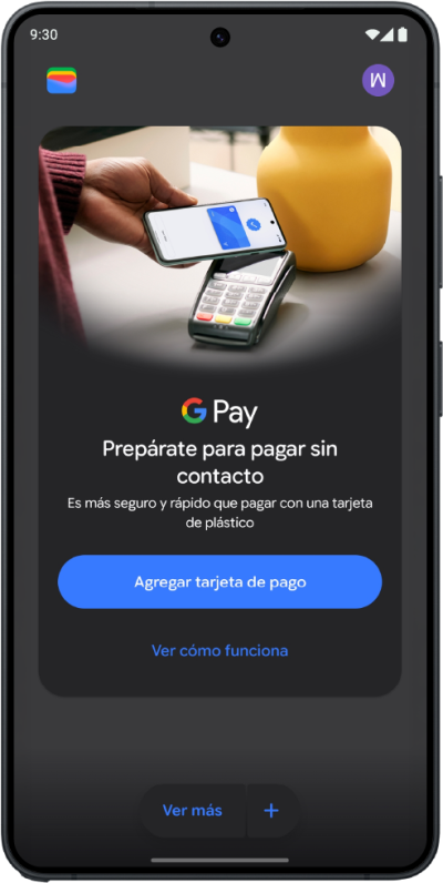 Pantalla de Google Pay con el botón Agregar tarjeta de pago