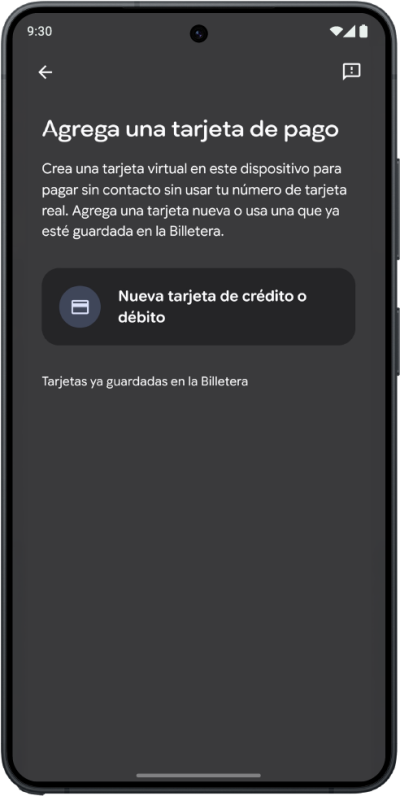 Opción Nueva tarjeta de crédito o débito