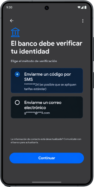 Opciones para verificar la identidad